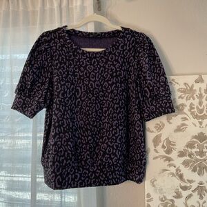 Ann Taylor Purple Leopard Print Short Sleeve Top